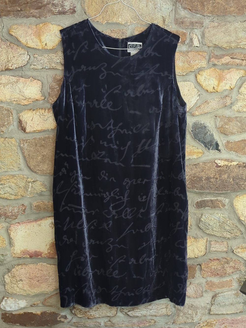 Christian Francis Roth Sleeveless Velvet Midi Dress in Deep Navy